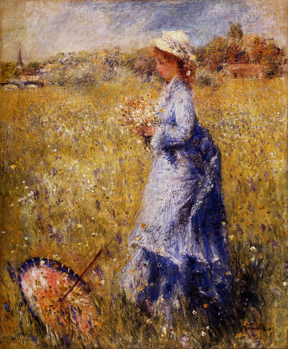 Girl Gathering Flowers - Pierre-Auguste Renoir painting on canvas